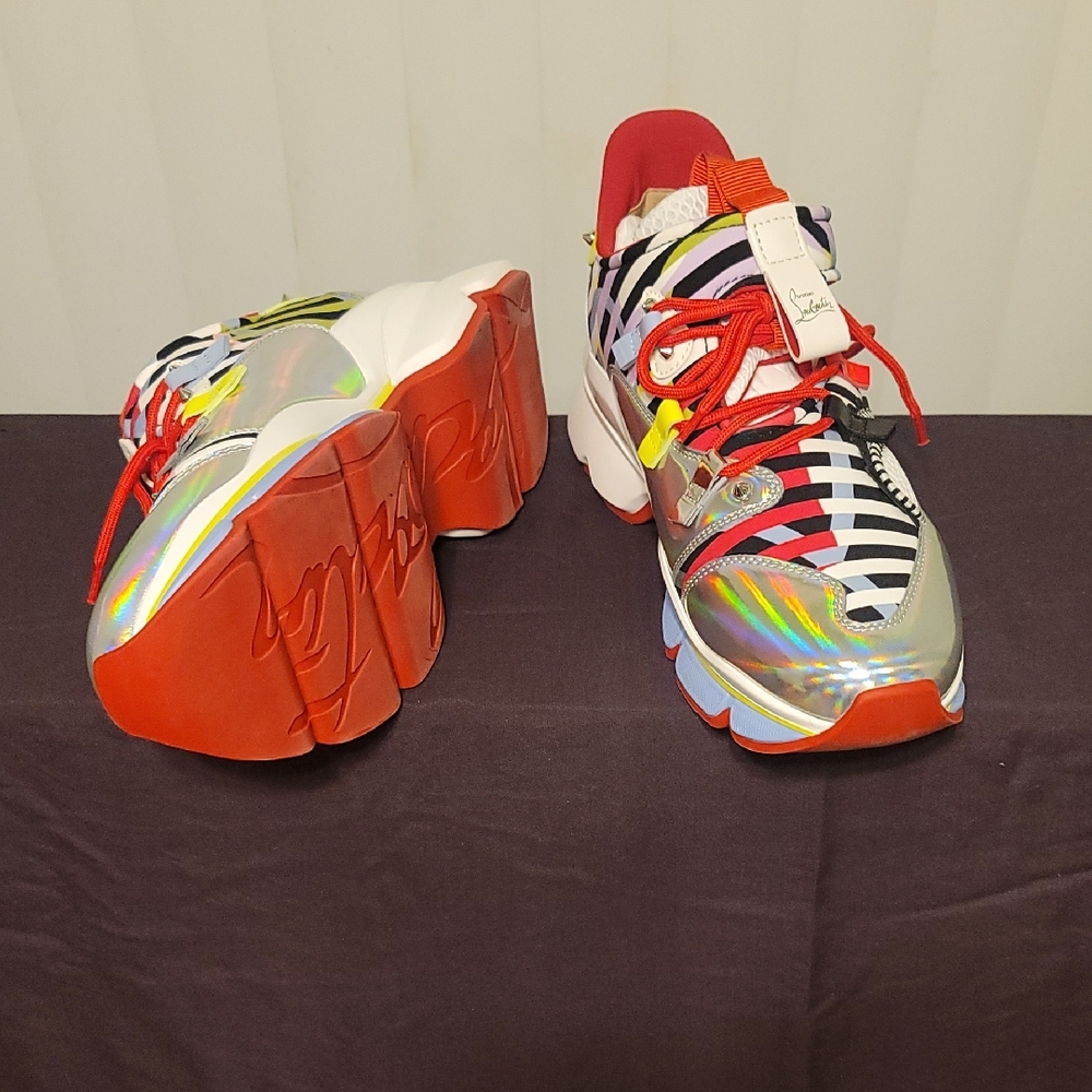 Christian Louboutin Silver and Red Sneakers